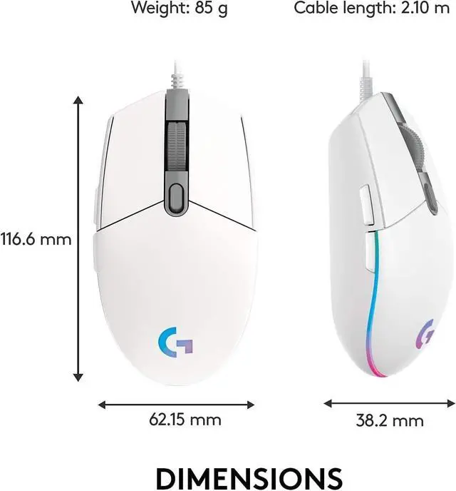 Alt view image 5 of 5 - Logitech G102 Light Sync Gaming Wired Mouse with Customizable RGB Lighting, 6 Programmable Buttons, Gaming Grade Sensor, 8 k dpi Tracking,16.8mn Color, Light Weight (White)