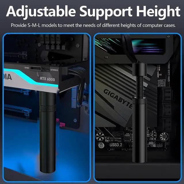 Alt view image 5 of 6 - Graphics Card GPU Support Bracket, Adjustable Height GPU Sag Stand Bracket with Magnet and Non-Slip Sheet, GPU Holder for Prevent Universal VGA Graphics Card Sag - 2.8-4.7"- L - Black