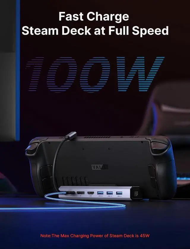 Alt view image 6 of 7 - Docking Station for Steam Deck, 7-in-1 Steam Deck Dock with HDMI 4K@60Hz, DisplayPort, Gigabit Ethernet,3 USB-A 3.0 and USB-C Charging Port w/ 8K HDMI Cable 2.1 6FT, 48Gbps 8K&4K Ultra High Speed Cord