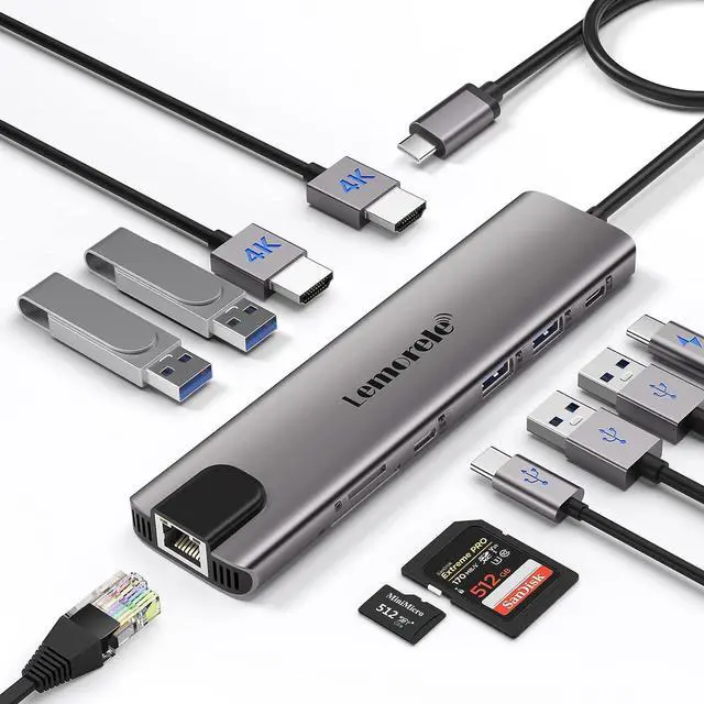 Main image of 11 in 1 USB C Laptop Docking Station Dual Monitor Hub Adapter w/ 2 HDMI 4K, 100W PD, Ethernet, SD/TF, 2 USB 3.0, 2 USB 2.0, USB C 3.0 Data, for MacBook Pro/Air, (Thunderbolt 3) Typc C Laptop
