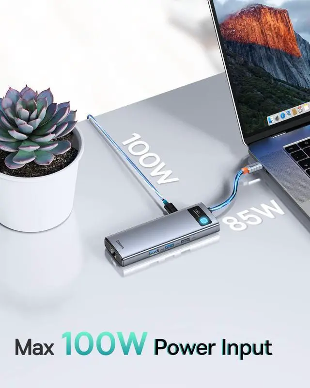 Alt view image 5 of 6 - Baseus Laptop Docking Station Dual Monitor, 9 in 1 USB C Hub with 1000Mbps LAN, 2 HDMI 4K, 100W PD, SD/TF Card Reader, 3 USB, USB C Dock Compatible with MacBook/Dell/HP/Surface/Lenovo/Steam Deck