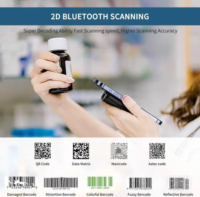 Alt view image 5 of 7 - Bluetooth 2D Barcode Scanner, 3-in-1 Small Portable QR Bar Code Reader Automatic Wireless Gun Scan Back Clip Work with Tablet iOS Android Windows MacOS for Warehouse Inventory POS