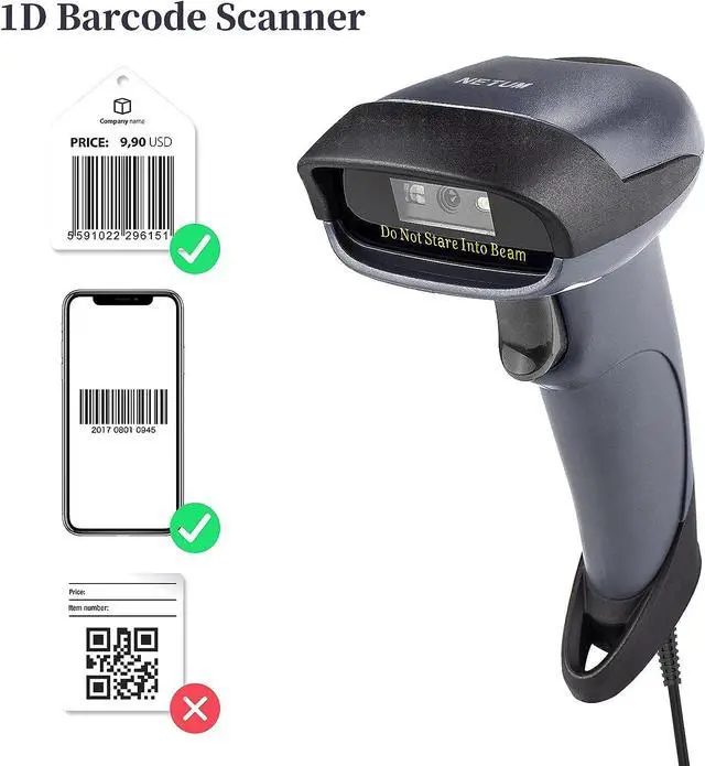 Alt view image 6 of 6 - NETUM USB Barcode Scanner with Stand Wired Handheld Bar Code Reader 1D CCD Scanner Gun for Supermarket, Convenience Store, Warehouse -M3S