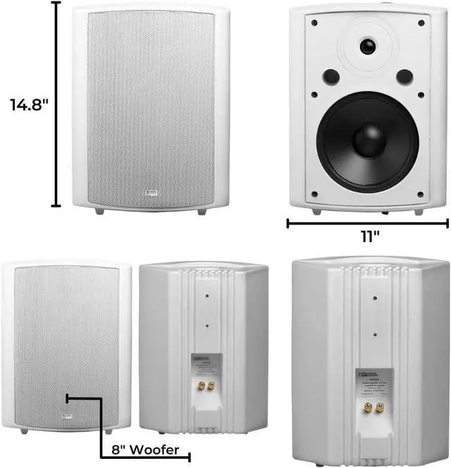 Alt view image 3 of 5 - OSD 8" Outdoor Patio Speaker Pair 180W, Weatherproof IP54 Rated Aluminum Grilles, White AP840