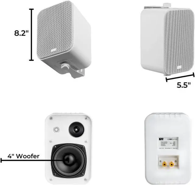 Alt view image 3 of 5 - OSD 4" Outdoor Patio Speaker Pair 80W, IP54 Weather Resistant, Aluminum White AP450