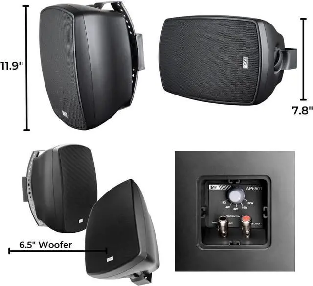 Alt view image 2 of 2 - OSD 6.5" Outdoor Patio Speaker Pair 150W, IP54 Weather Resistant, Full Motion Bracket Black AP650
