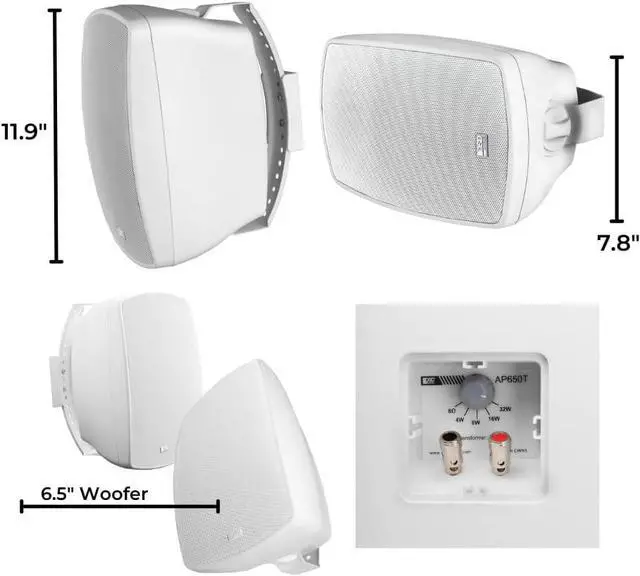 Alt view image 3 of 4 - OSD 6.5" Outdoor Patio Speaker Pair 150W, IP54 Weather Resistant, Full Motion Bracket White AP650