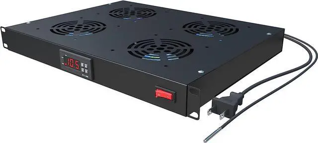 Alt view image 2 of 5 - Rack Mount Fan - 4 Fans Server Cooling System - 1U 19" Rackmount Cabinet Panel w/Adjustable Temperature Control (Heat Monitor - Digital Display) Alarm Sensor (Overheat Air Flow Exhaust) Tupavco