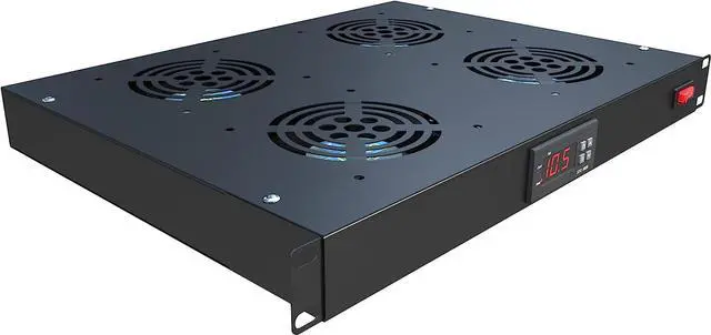 Alt view image 3 of 5 - Rack Mount Fan - 4 Fans Server Cooling System - 1U 19" Rackmount Cabinet Panel w/Adjustable Temperature Control (Heat Monitor - Digital Display) Alarm Sensor (Overheat Air Flow Exhaust) Tupavco