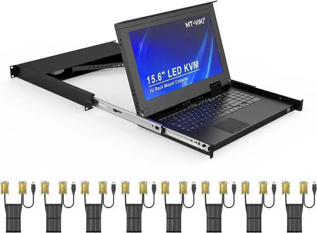 Main image of Rack Mount KVM Console, 8 Port VGA KVM Switch w/15.6'' LCD Monitor, 1080P LCD KVM Console Integrated Touchpad+Keyboard+Drawer+8 KVM Cables