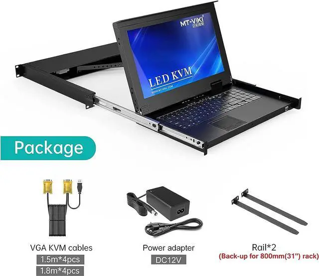 Alt view image 5 of 7 - Rack Mount KVM Console, 8 Port VGA KVM Switch w/15.6'' LCD Monitor, 1080P LCD KVM Console Integrated Touchpad+Keyboard+Drawer+8 KVM Cables