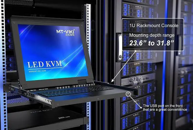 Alt view image 5 of 6 - Rack Mount KVM Switch, 16 Port VGA KVM Switch w/17'' LCD Monitor, LCD KVM Switch 1280x1024 Support OSD/Hotkey/Panel Button Switching, Included 16 USB/VGA KVM Cables