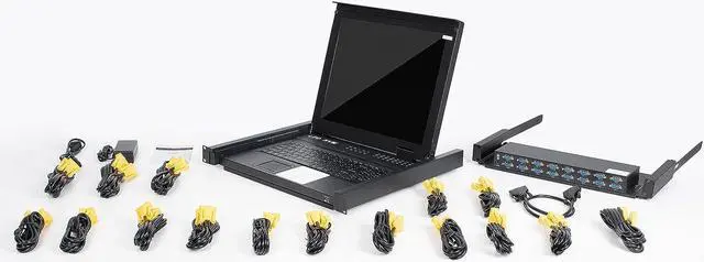 Alt view image 6 of 6 - Rack Mount KVM Switch, 16 Port VGA KVM Switch w/17'' LCD Monitor, LCD KVM Switch 1280x1024 Support OSD/Hotkey/Panel Button Switching, Included 16 USB/VGA KVM Cables