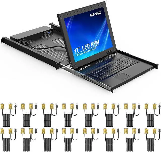 Main image of Rack Mount KVM Switch, 16 Port VGA KVM Switch w/17'' LCD Monitor, LCD KVM Switch 1280x1024 Support OSD/Hotkey/Panel Button Switching, Included 16 USB/VGA KVM Cables