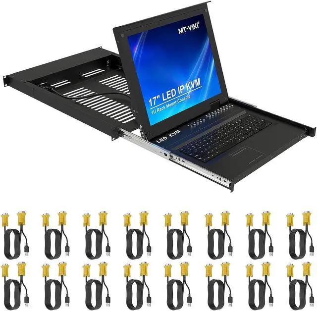 Main image of 16 Port Rack Mount KVM Over IP Remote Access, IP KVM Console w/17'' LCD Monitor, 1 Local & 1 Remote Access, Included 16 KVM Cables