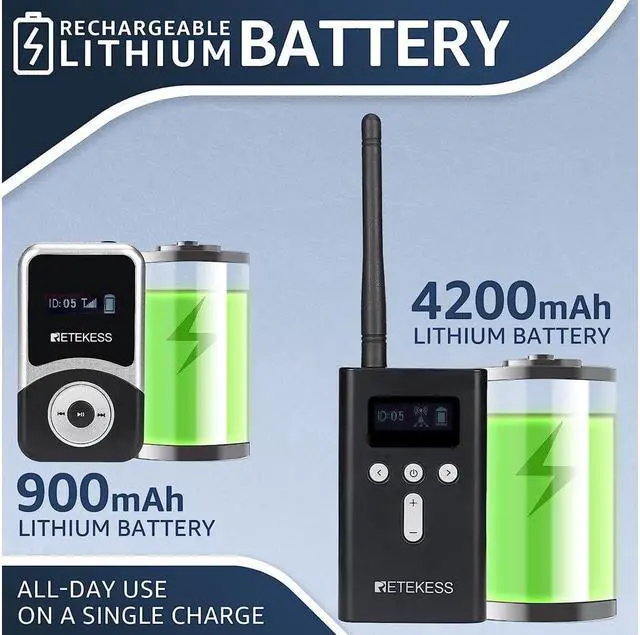 Alt view image 5 of 7 - Case of 4 Transmitter 60 Receiver 64 Slot Charging Case, Retekess T130S Tour Guide System, Assistive Listening System, One-touch Mute, 328ft, with 4 Wireless Mic for Plant Tours