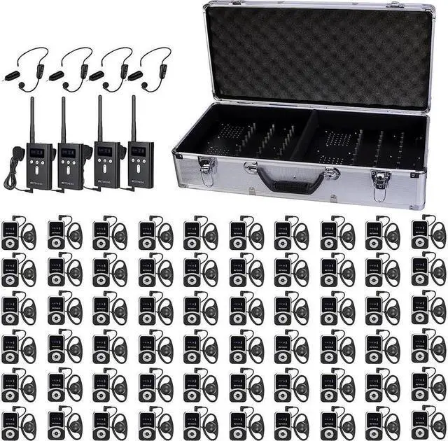 Main image of Case of 4 Transmitter 60 Receiver 64 Slot Charging Case, Retekess T130S Tour Guide System, Assistive Listening System, One-touch Mute, 328ft, with 4 Wireless Mic for Plant Tours