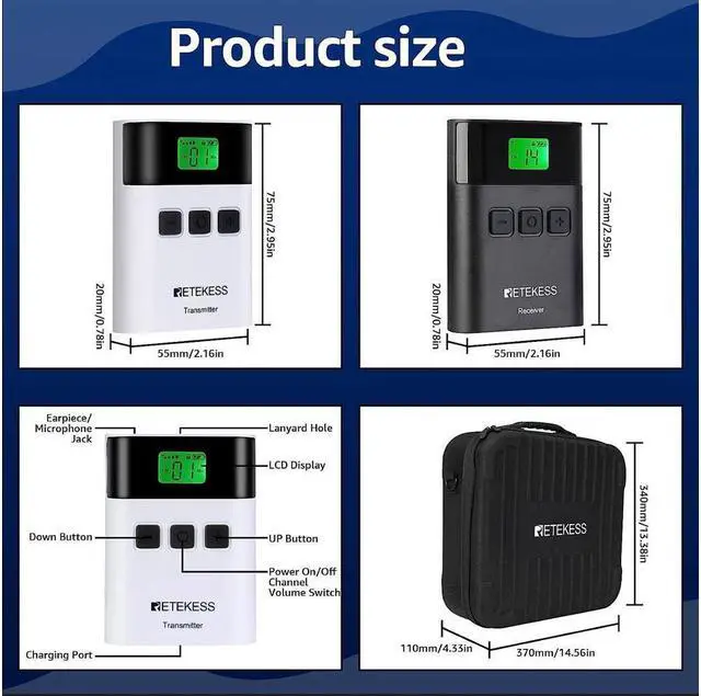 Alt view image 2 of 7 - Retekess TT122 Tour Guide Audio system, Translation Headset, Interpretation Equipment with Handheld 48 Slot Carry Bag, for Church, Factory, School (2 Transmitters 48 Receivers)