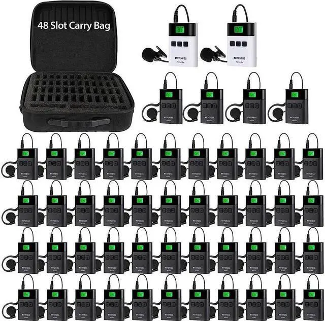 Main image of Retekess TT122 Tour Guide Audio system, Translation Headset, Interpretation Equipment with Handheld 48 Slot Carry Bag, for Church, Factory, School (2 Transmitters 48 Receivers)