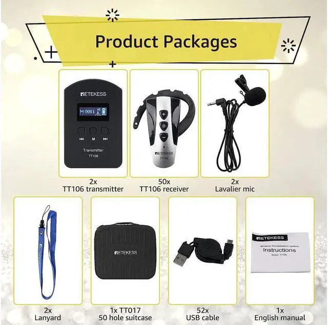 Alt view image 7 of 7 - Case of 2 Transmitter and 50 Receivers, Retekess TT106, Tour Guide System with Portable 50 Slot Storage Bag, Simultaneous Interpreting Church