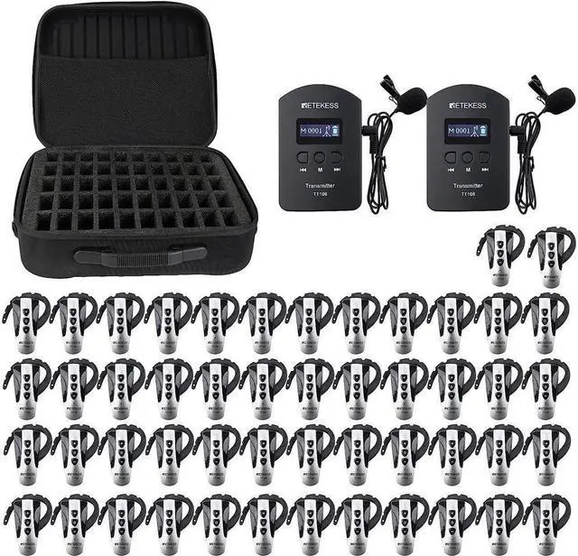 Main image of Case of 2 Transmitter and 50 Receivers, Retekess TT106, Tour Guide System with Portable 50 Slot Storage Bag, Simultaneous Interpreting Church