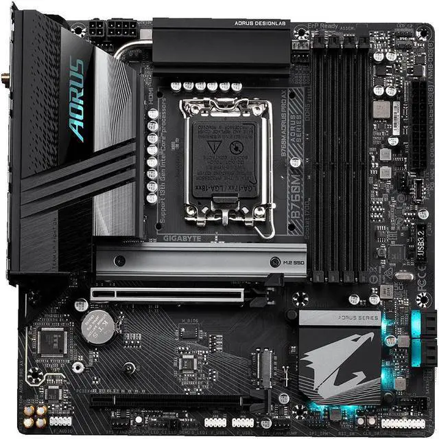 Alt view image 2 of 6 - GIGABYTE B760M AORUS Pro AX (LGA 1700/ Intel/ B760/ M-ATX/ DDR5/ Dual M.2/ PCIe 4.0/ USB 3.2 Gen2X2 Type-C/Intel Wi-Fi 6E/ 2.5GbE LAN/Q-Flash Plus/PCIe EZ-Latch/Gaming Motherboard)