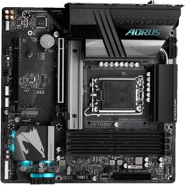Alt view image 5 of 6 - GIGABYTE B760M AORUS Pro AX (LGA 1700/ Intel/ B760/ M-ATX/ DDR5/ Dual M.2/ PCIe 4.0/ USB 3.2 Gen2X2 Type-C/Intel Wi-Fi 6E/ 2.5GbE LAN/Q-Flash Plus/PCIe EZ-Latch/Gaming Motherboard)