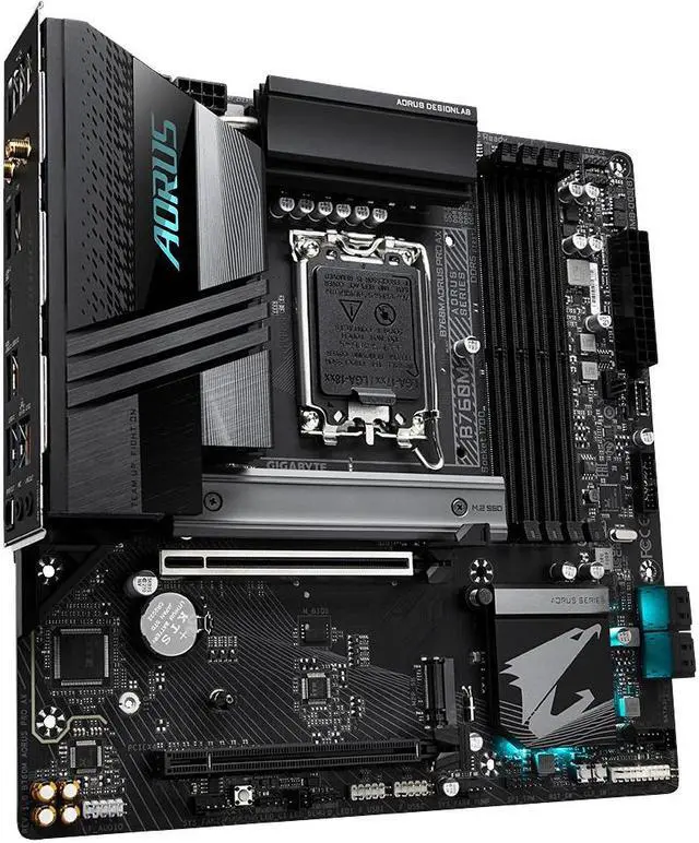 Alt view image 3 of 6 - GIGABYTE B760M AORUS Pro AX (LGA 1700/ Intel/ B760/ M-ATX/ DDR5/ Dual M.2/ PCIe 4.0/ USB 3.2 Gen2X2 Type-C/Intel Wi-Fi 6E/ 2.5GbE LAN/Q-Flash Plus/PCIe EZ-Latch/Gaming Motherboard)