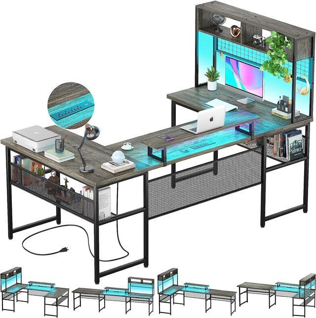 Eureka Ergonomic Corner L Shaped Standing Desk with Monitor Stand & LED  Strips, Dual Motor
