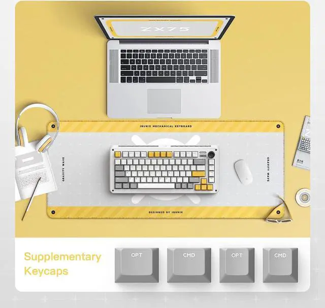 Alt view image 6 of 7 - iQunix Gravity Wave 75% RGB Mechanical Keyboard with Volume Knob, 81 Keys Hotswap TTC Goldpink Switches Wireless Gaming Keyboard, Supports Bluetooth 5.1, 2.4GHz and Wired, for Win/Mac
