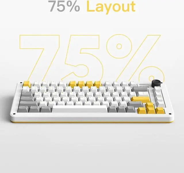Alt view image 2 of 7 - iQunix Gravity Wave 75% RGB Mechanical Keyboard with Volume Knob, 81 Keys Hotswap TTC Goldpink Switches Wireless Gaming Keyboard, Supports Bluetooth 5.1, 2.4GHz and Wired, for Win/Mac