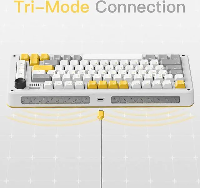 Alt view image 5 of 7 - iQunix ZX75 Gravity Wave 75% RGB Mechanical Keyboard with Volume Knob, 81 Keys Hotswap Cherry MX Red Switches Wireless Gaming Keyboard, Supports Bluetooth 5.1, 2.4GHz and Wired, for Win/Mac