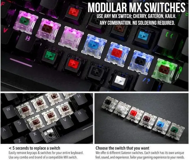 Alt view image 3 of 3 - Glorious Modular Mechanical Gaming Keyboard - Full Size (104 Key) - RGB LED Backlit, Brown Switches, Hot Swap Switches (White)