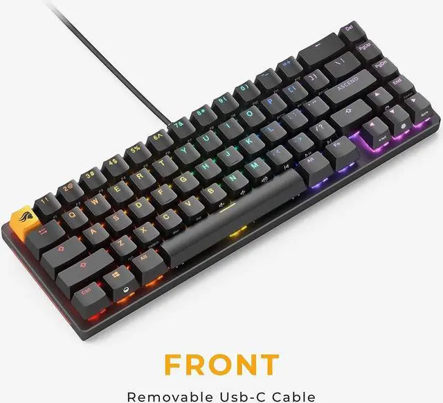 Alt view image 7 of 7 - GLORIOUS Cute 65% Gaming Keyboard - Black - TKL Mechanical - - Compact Low-Profile - Hotswap w/Cherry Mx Style - Double Shot Keycaps & Linear Switches - PC Gaming Setup Accessories