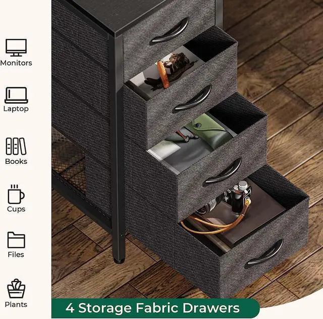 Alt view image 6 of 7 - 47" Computer Desk with 4 Drawers, Gaming Desk with LED Lights & Power Outlets, Home Office Desk with Large Storage Space for Bedroom, Work from Home, Black