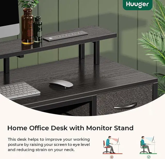 Alt view image 7 of 7 - 47" Computer Desk with 4 Drawers, Gaming Desk with LED Lights & Power Outlets, Home Office Desk with Large Storage Space for Bedroom, Work from Home, Black