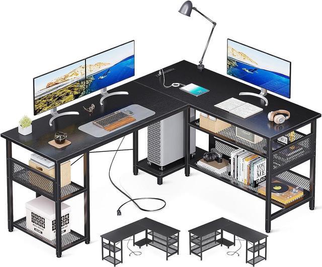 L Shaped Desk with Drawers, Corner Computer Desks with Power Outlets and  USB Charging Ports, Large