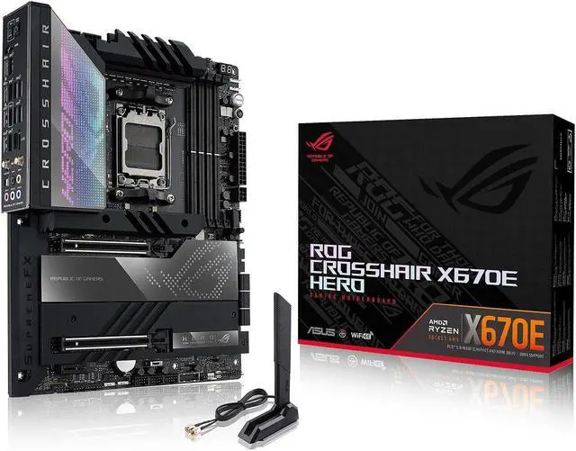 Main image of ASUS ROG Crosshair X670E Hero (WiFi 6E) Socket AM5 (LGA 1718) Ryzen 7000 Gaming Motherboard(18+2 Power Stages,PCIe® 5.0, DDR5,5xM.2 Slots,Front-Panel USB 3.2 Gen 2x2, USB4®, Wi-Fi 6E)