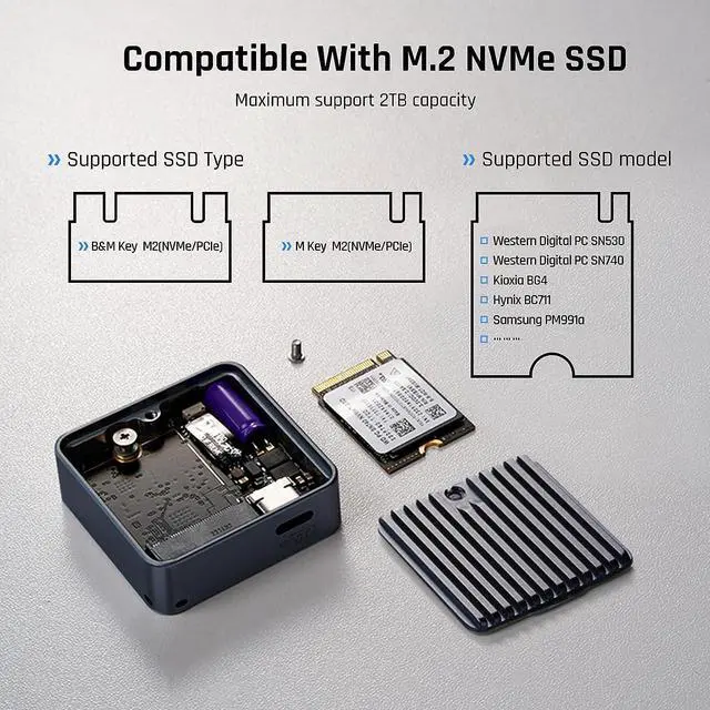 Alt view image 7 of 7 - Pocket Series M.2 NVMe SSD Enclosure,Support 3s PLP Prevents Write Data Loss,USB 3.2 Gen 2 Type-C (10 Gbps), fits NVMe PCIe, Exclusive to Size 2230,Support M-Key B+M Key UASP (Grey)