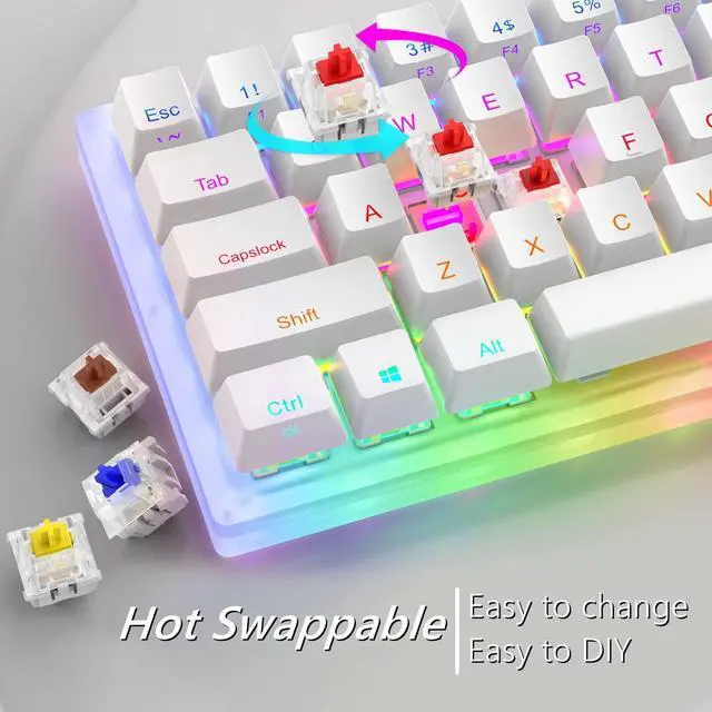Alt view image 4 of 6 - Womier K66 60% Mechanical Keyboard, Hot Swappable Wired RGB Backlit Keyboard, Gateron Switch Acrylic Gaming Keyboard for PC PS4 Xbox (Brown Switch,White)