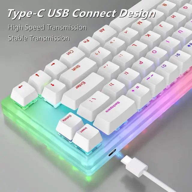 Alt view image 5 of 6 - Womier K66 60% Mechanical Keyboard, Hot Swappable Wired RGB Backlit Keyboard, Gateron Switch Acrylic Gaming Keyboard for PC PS4 Xbox (Brown Switch,White)