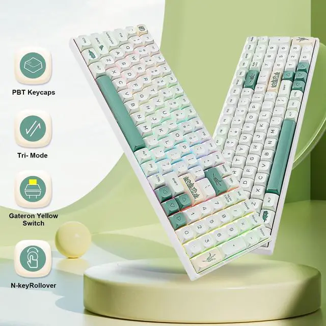 Alt view image 4 of 7 - Mechanical Gaming Keyboard TK96 90% RGB Hot Swappable Triple Mode Keyboard,2.4Ghz/BT 5.0/Wired Keyboard N-Key Rollover Compact - Gateron Yellow Switch