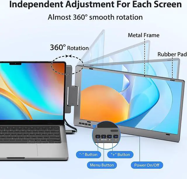 Alt view image 5 of 7 - Triple Laptop Screen Extender, 14" 1080P FHD IPS Dual Portable Monitor for Laptop, USB C Travel Extended Monitor for 12-16'' Laptop, 210°Rotation & Kickstand, Plug and Play, X90 (Windows Only)