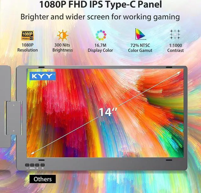 Alt view image 4 of 7 - Triple Laptop Screen Extender, 14" 1080P FHD IPS Dual Portable Monitor for Laptop, USB C Travel Extended Monitor for 12-16'' Laptop, 210°Rotation & Kickstand, Plug and Play, X90 (Windows Only)