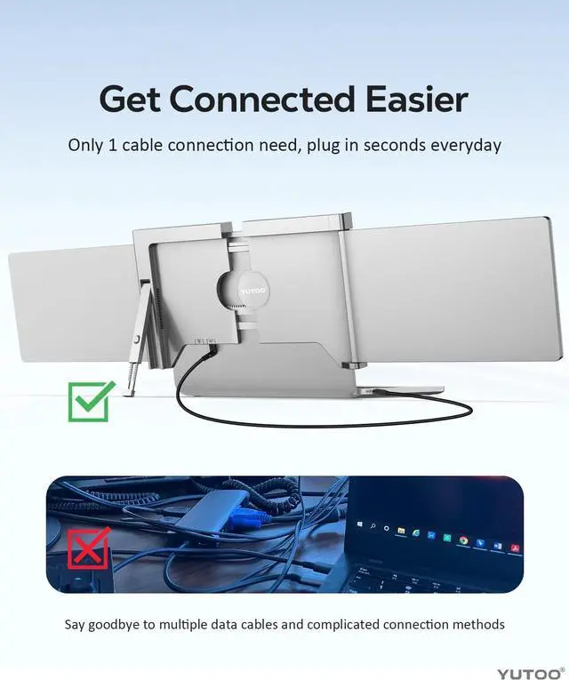 Alt view image 3 of 6 - Triple Laptop Screen Extender,[M1/M2/Windows] [Only 1 Cable to Connect],Laptop Monitor Extender for Mac/Windows, 1080P |16:9 | FHD IPS | Dual Monitor, Powered by Type-C/USB, for 13-16 Laptops