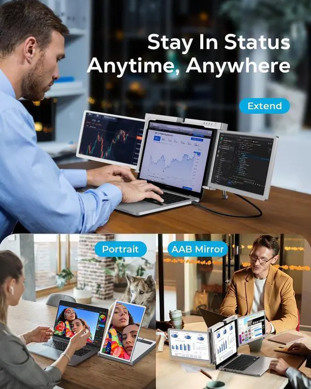 Alt view image 6 of 6 - Triple Laptop Screen Extender,[M1/M2/Windows] [Only 1 Cable to Connect],Laptop Monitor Extender for Mac/Windows, 1080P |16:9 | FHD IPS | Dual Monitor, Powered by Type-C/USB, for 13-16 Laptops