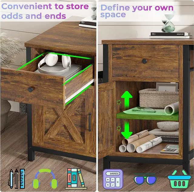 Alt view image 4 of 7 - L Shaped Computer Desk, Reversible Corner Home Office Desk or 2 Person Desk, L Desk with Drawer, Bookshelf, Storage Cabinet, Monitor Stand & Storage Bag, Rustic Brown