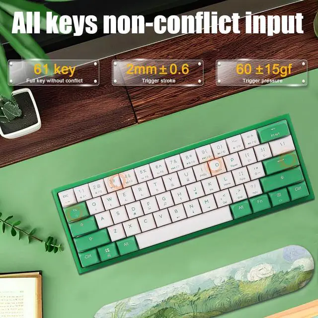 Alt view image 5 of 7 - Forest Green 61Keys Pro Mini RGB Tri-Mode Hot-swap Mechanical Keyboard,60% Compact Bluetooth 5.0/2.4G/Type-C Keyboard XDA PBT Keycaps Gateron Black Switch Gaming Keyboard for PC Mac Gamer