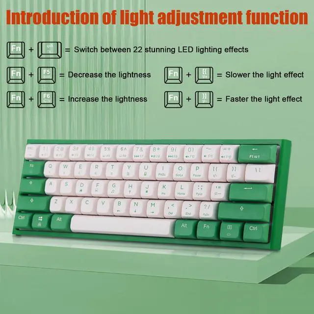 Alt view image 3 of 7 - Forest Green 61Keys Pro Mini RGB Tri-Mode Hot-swap Mechanical Keyboard,60% Compact Bluetooth 5.0/2.4G/Type-C Keyboard XDA PBT Keycaps Gateron Black Switch Gaming Keyboard for PC Mac Gamer