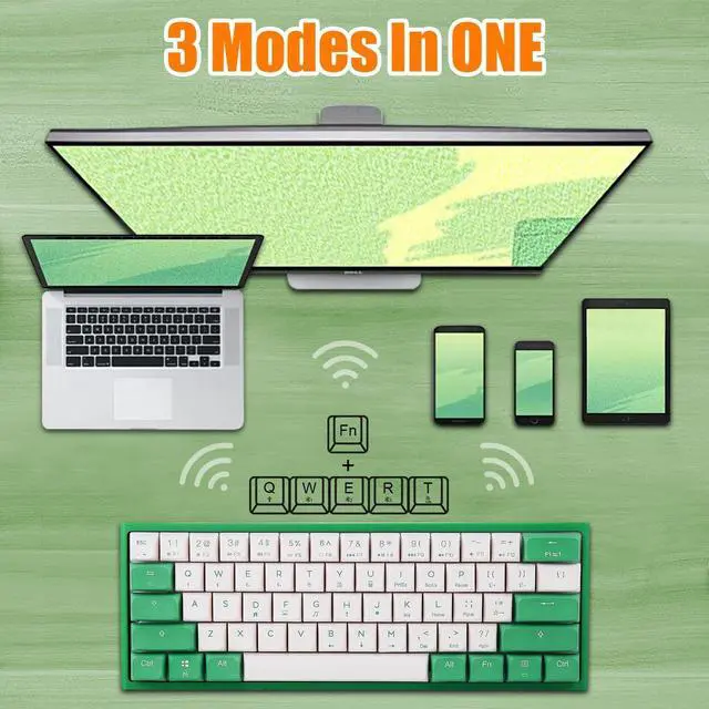 Alt view image 6 of 7 - Forest Green 61Keys Pro Mini RGB Tri-Mode Hot-swap Mechanical Keyboard,60% Compact Bluetooth 5.0/2.4G/Type-C Keyboard XDA PBT Keycaps Gateron Black Switch Gaming Keyboard for PC Mac Gamer